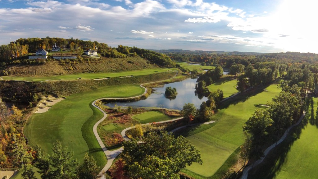 An aerial view of Holes 8 and 10 at Renaissance in Massachusetts.